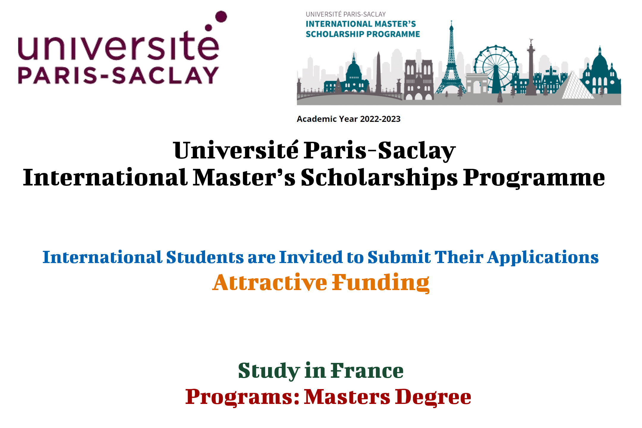 Université Paris-Saclay International Master’s Scholarships Programme